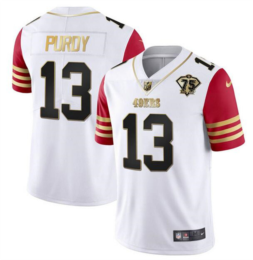 Men's White/Red San Francisco 49ers #13 Brock Purdy With 75th Anniversary Patch Stitched Jersey